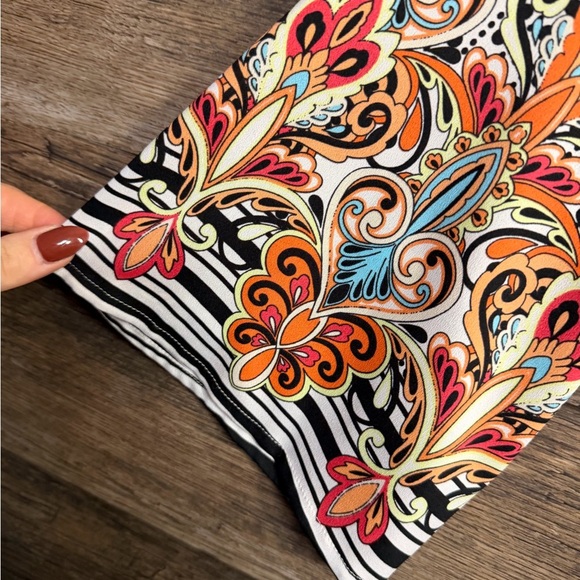 Chico's Black and White Blouse with Orange Floral Accents - Picture 7 of 8